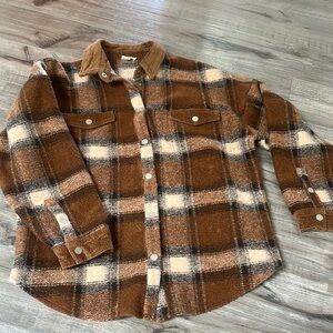 Brown Plaid Button-Up Shirt